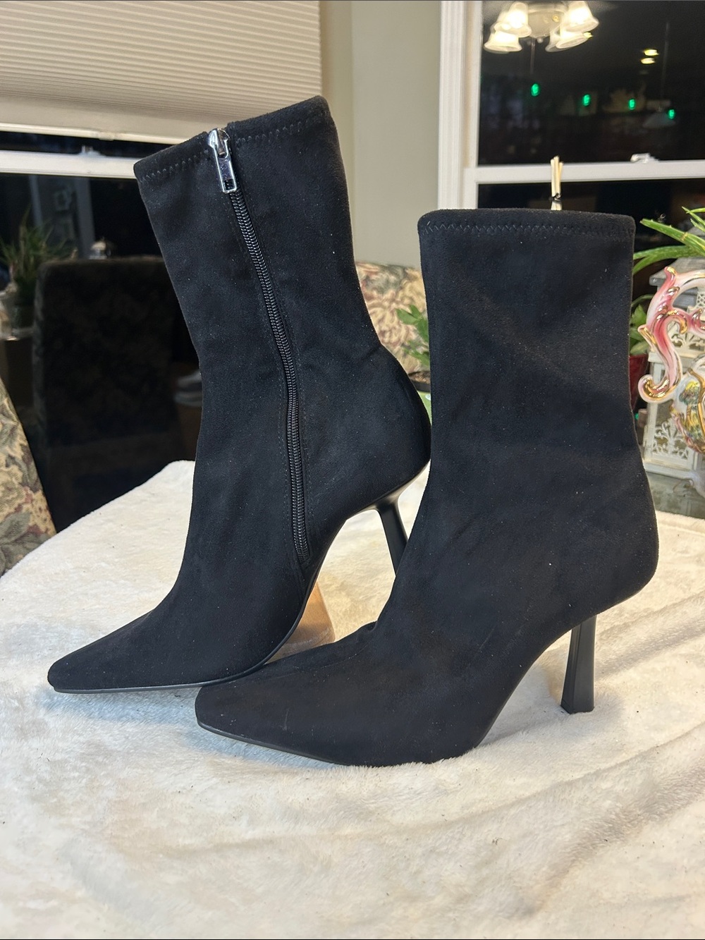 Steve Madden Black Suede Pointed Toe Sock Booties